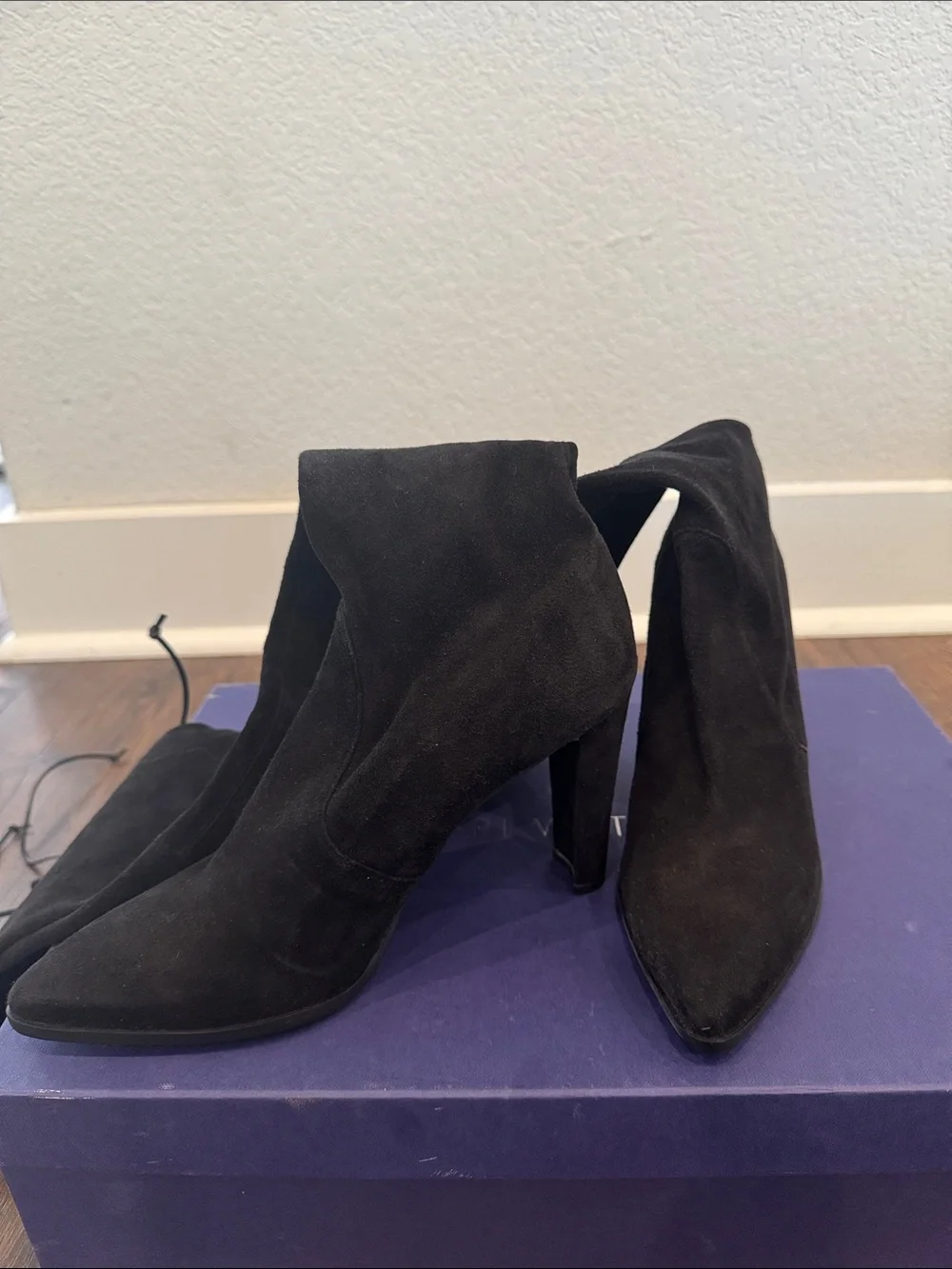 Stuart Weitzman Black Suede Over-the-Knee Heeled Boots